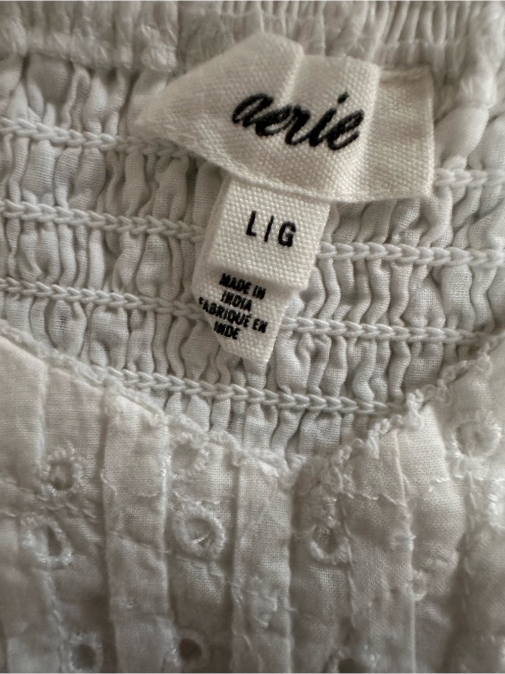 aerie White Cotton Eyelet Mini Dress with Embroidered Detail, Large - Picture 9 of 13